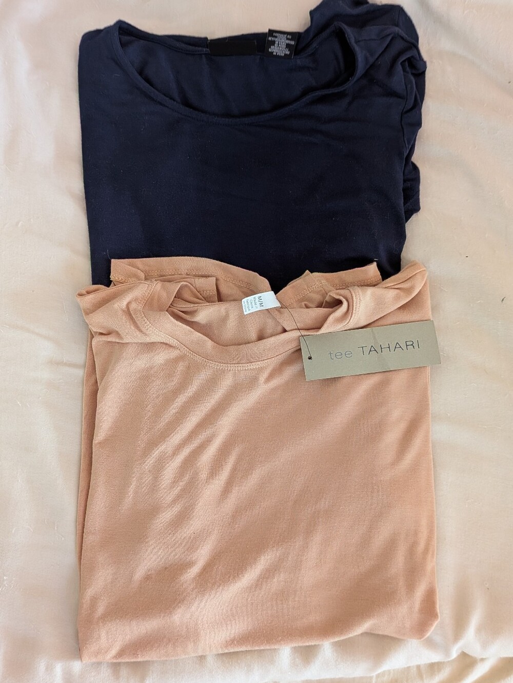Tahari Women’s Short Sleeve Crew Neck Tee - Navy & Peach